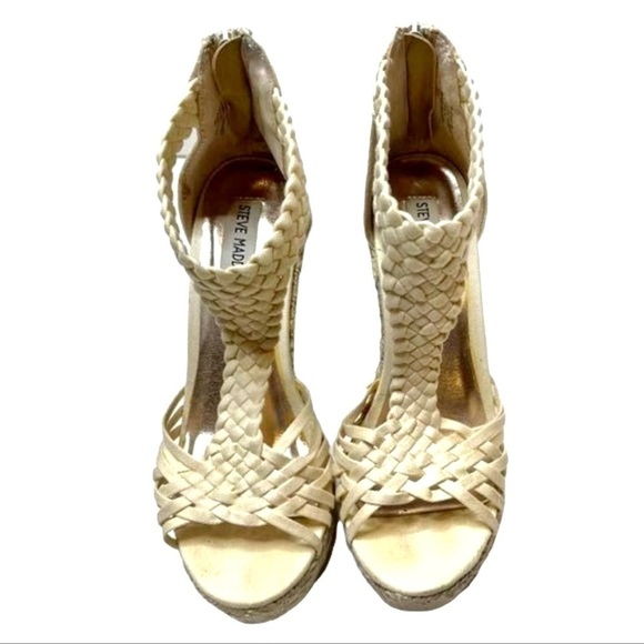 STEVE MADDEN RISE Beige cream T-trap woven Espadrille WEDGE SANDAL women size 6 - Picture 5 of 7